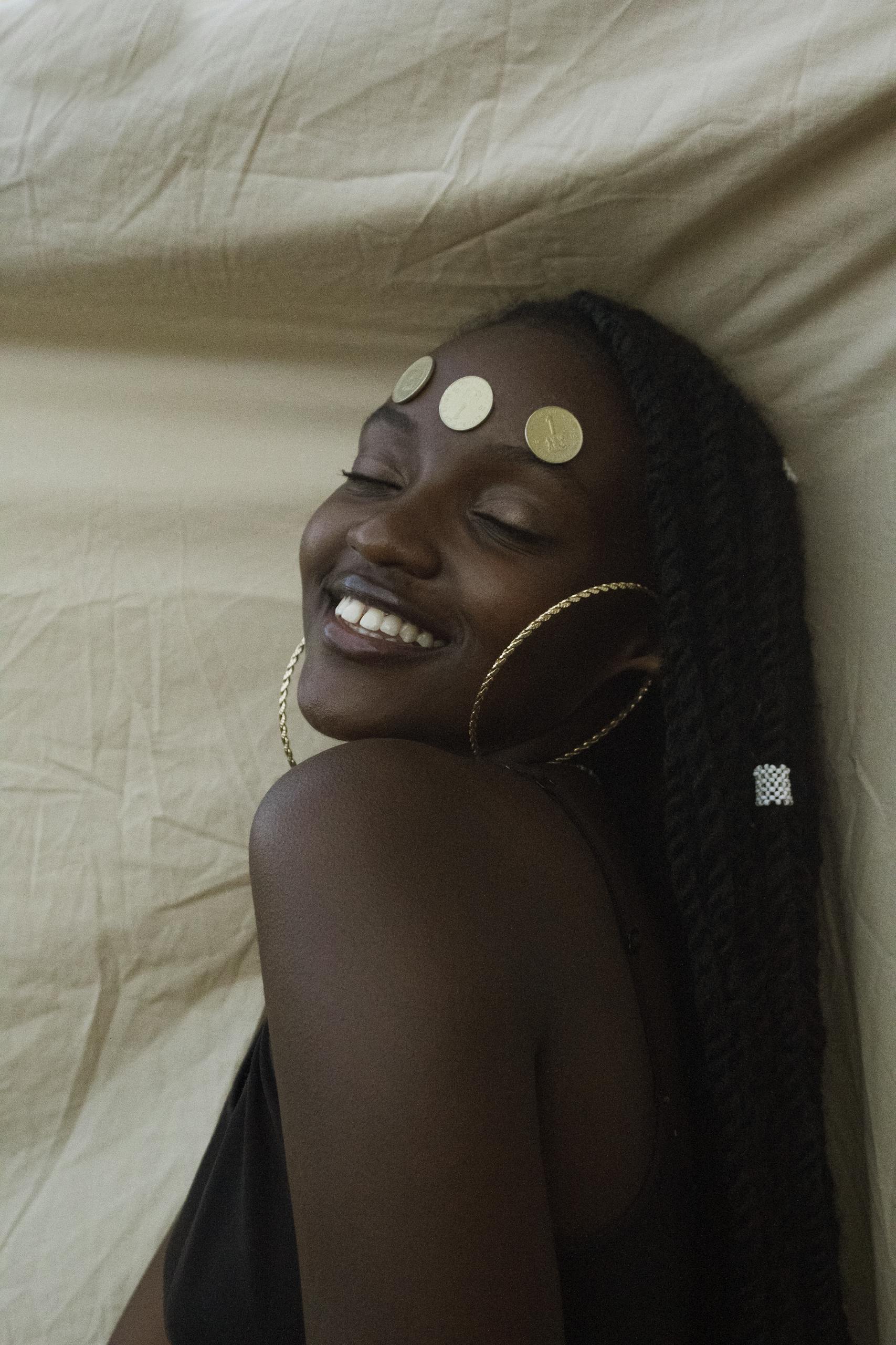 Woman with Hoop Earrings Smiling