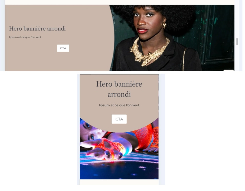 hero banner fond image colonne texte couleur arrondi