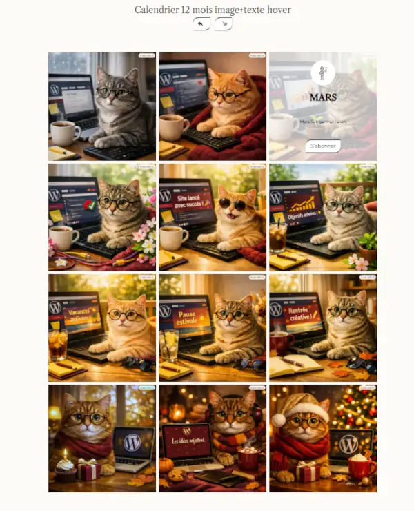 calendrier annuel avec section hover